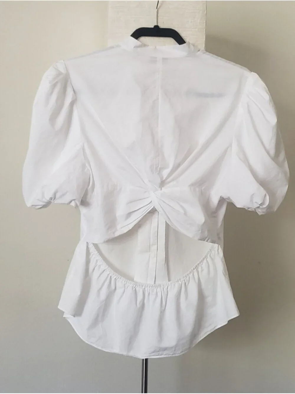 Vince White Cotton Poplin Open Cutout Back Puff Sleeve Blouse Top 10 - Picture 2 of 10